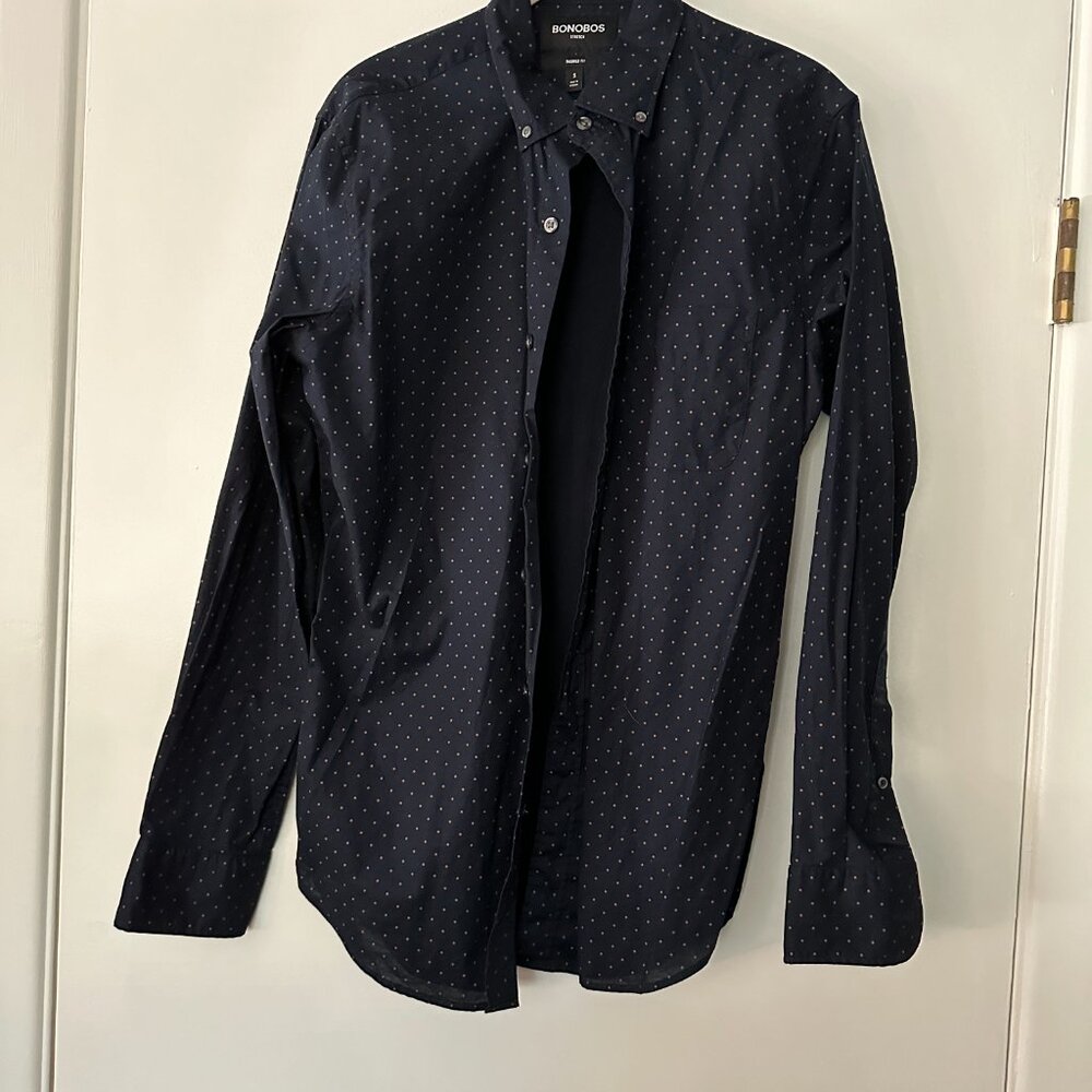 Men’s Dark Blue Dotted Bonobos Button Down Shirt - Picture 2 of 6